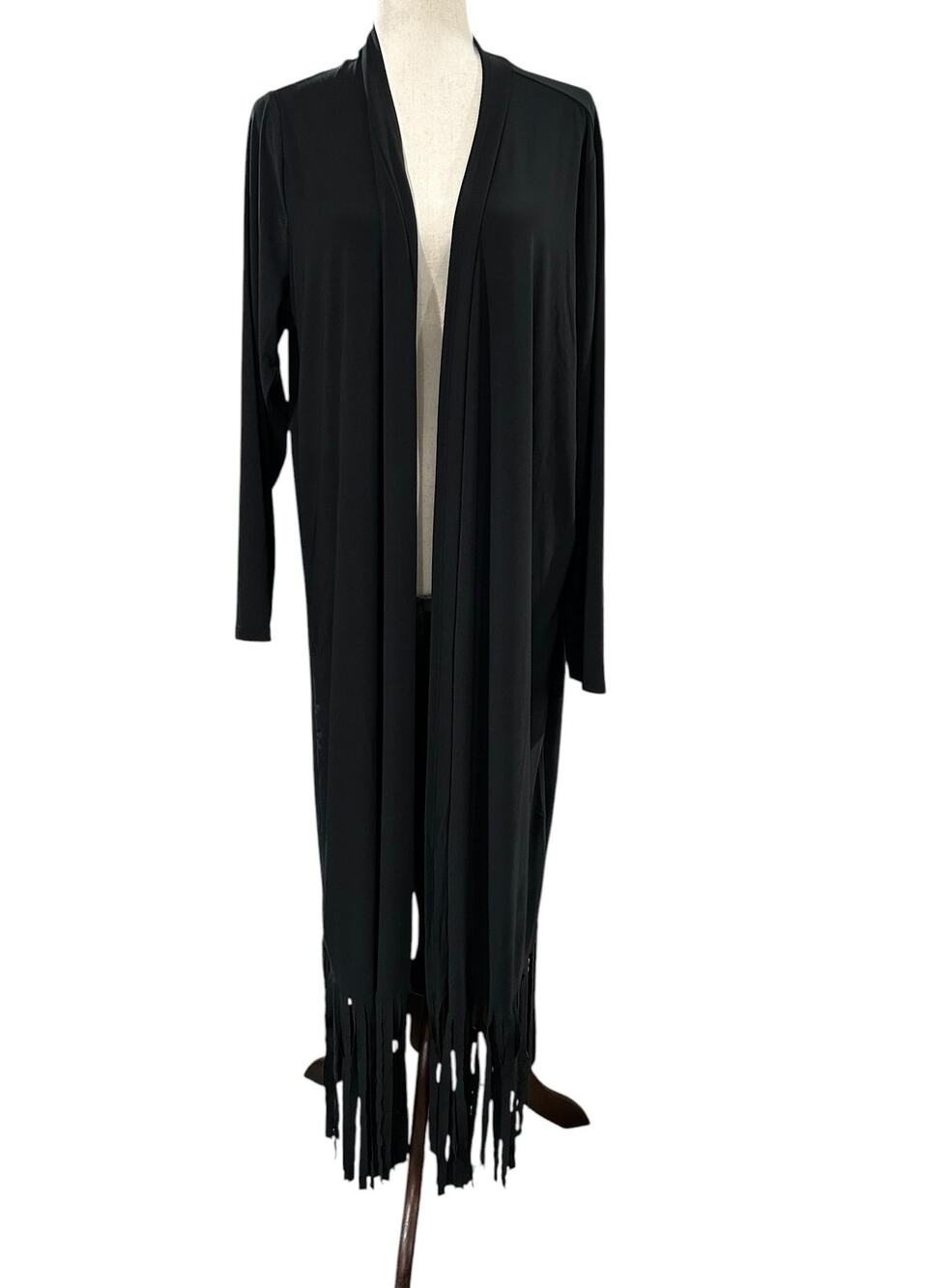 Attitudes by Renee Como Jersey Duster in Black with Fringe Plus Size 2X EUC